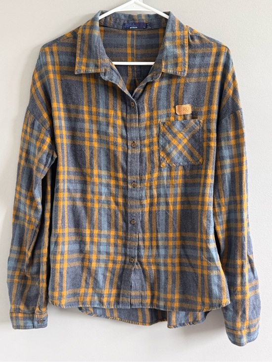 Prana Tops - prAna Organic Cotton Plaid Flannel Shirt Women’s Large Blue Gold